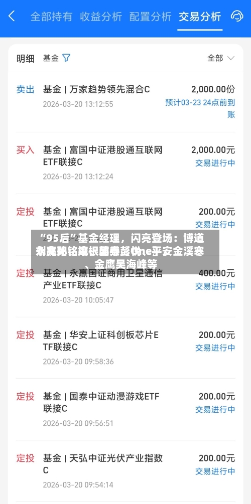 “95后”基金经理，闪亮登场：博道刘兆阳、摩根韩秀〖One〗、永赢孙铭婉、国泰彭悦、平安金溪寒、金鹰吴海峰等