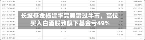 长城基金杨建华完美错过牛市	，高位买入白酒股致旗下基金亏49%-第2张图片