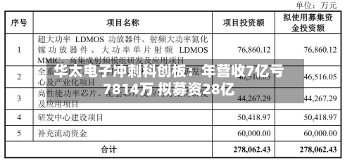 华太电子冲刺科创板：年营收7亿亏7814万 拟募资28亿