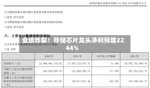 业绩炸裂！存储芯片龙头净利预增2244%