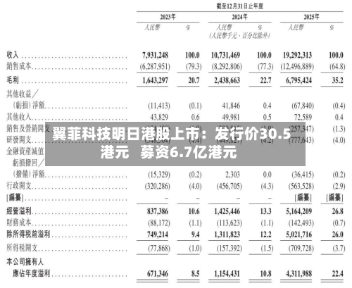 翼菲科技明日港股上市：发行价30.5港元   募资6.7亿港元