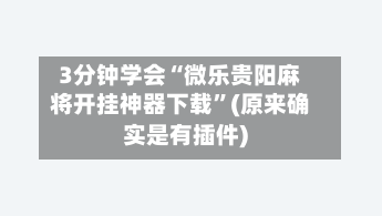 3分钟学会“微乐贵阳麻将开挂神器下载”(原来确实是有插件)
