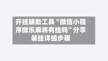 开挂辅助工具“微信小程序微乐麻将有挂吗”分享装挂详细步骤