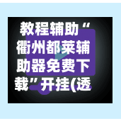 教程辅助“衢州都莱辅助器免费下载”开挂(透视)辅助