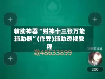 辅助神器“财神十三张万能辅助器	”(作弊)辅助透视教程-第2张图片